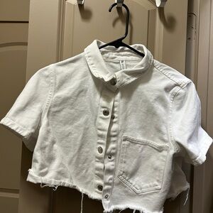 Zara White Cropped Button-Down Jacket